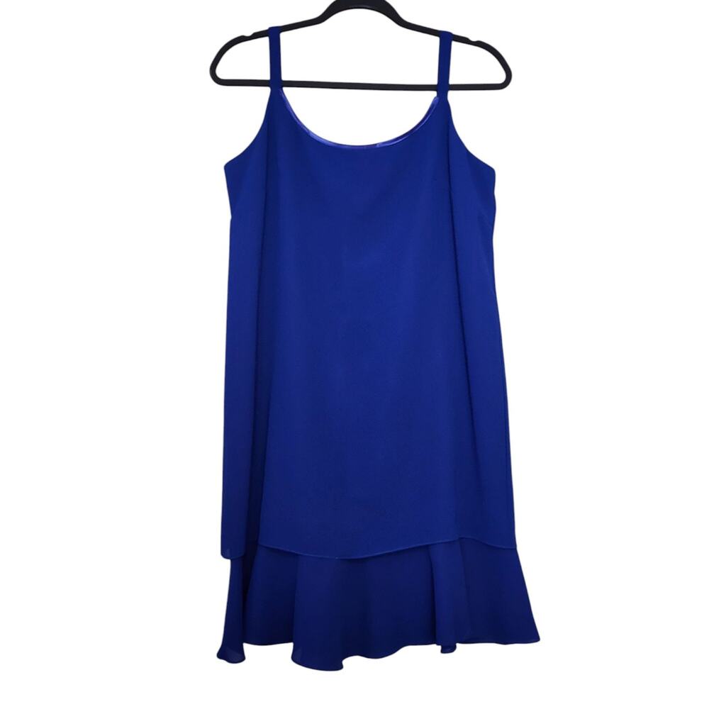 After Dark Womens Flounce Dress Size 12P Blue Sleeveless Layered Knee Length